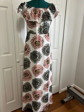 LOFT Off-Shoulder Floral Maxi Dress - Pink, Green & Yellow